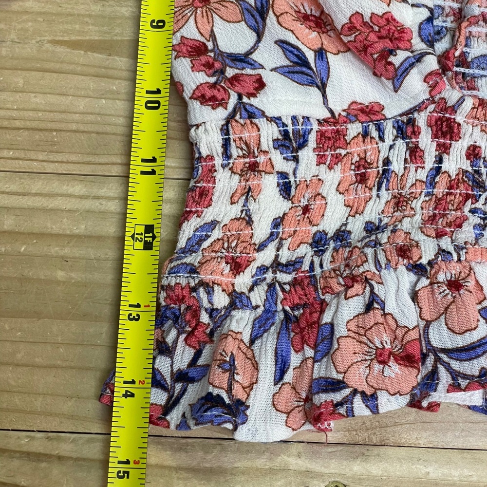 Kendall + Kylie‎ Floral Smocked Tie Front Crop Top Blouse Puff Sleeve S - Picture 5 of 5